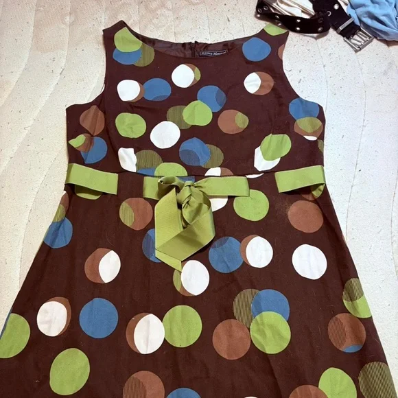 Jessica Howard Brown Polka Dot Midi Dress with Green Sash - Picture 5 of 5